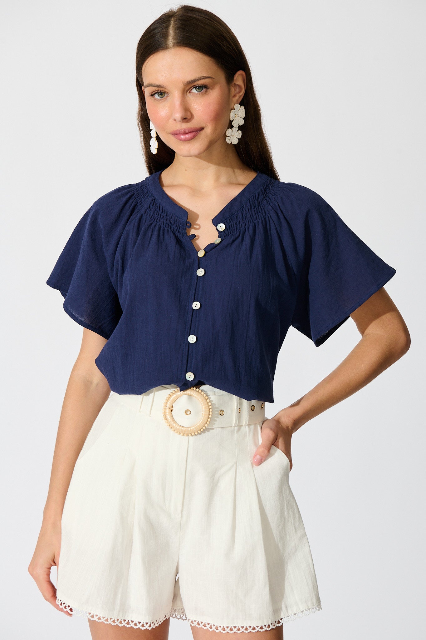 Lombard Top in Navy Cotton Linen