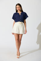 Lombard Top in Navy Cotton Linen