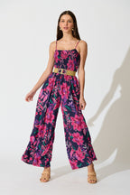 Sumire Jumpsuit in Navy with Pink Floral
