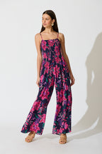 Sumire Jumpsuit in Navy with Pink Floral