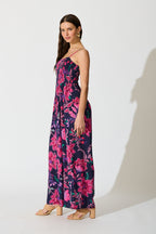 Sumire Jumpsuit in Navy with Pink Floral