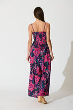 Sumire Jumpsuit in Navy with Pink Floral