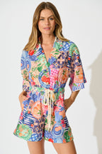 Fruit Crush Playsuit in Multi Fruit Patchwork Linen Blend