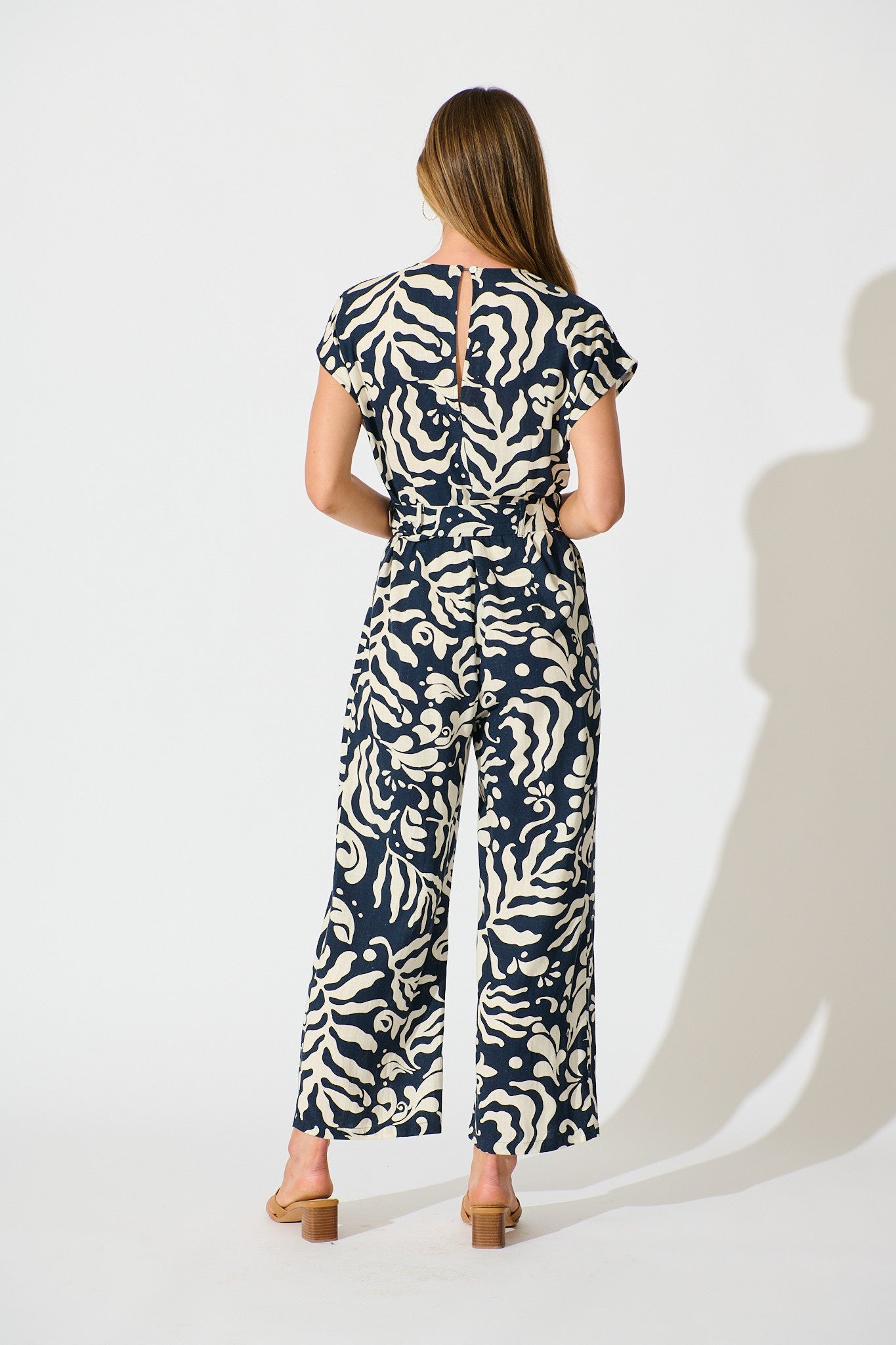 Gracella Jumpsuit in Navy and Cream Linen Blend