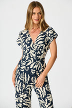 Gracella Jumpsuit in Navy and Cream Linen Blend