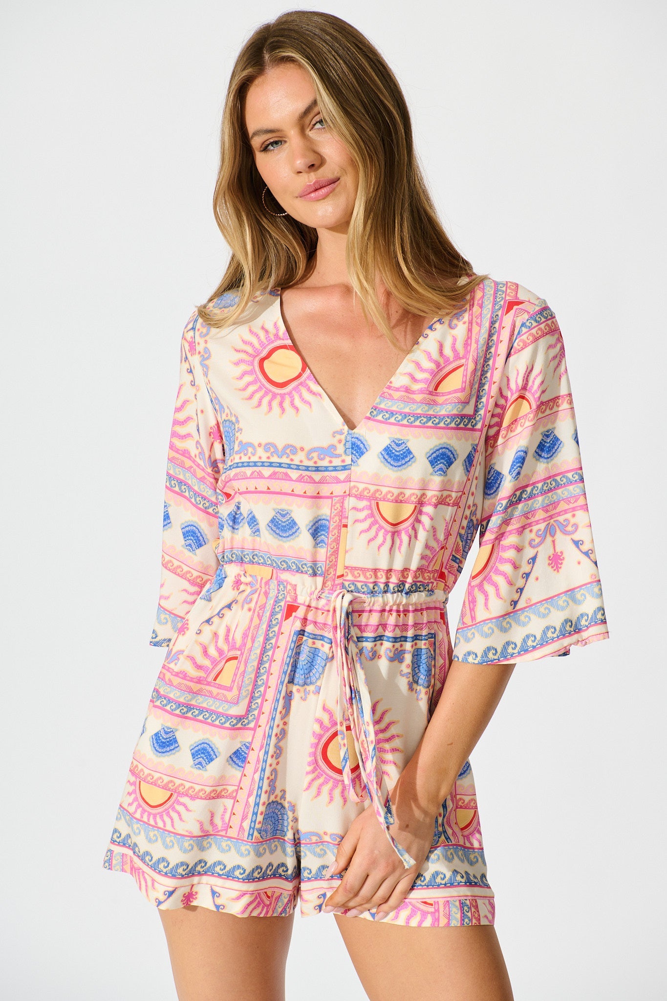 Milos Playsuit in Pink Tile Print