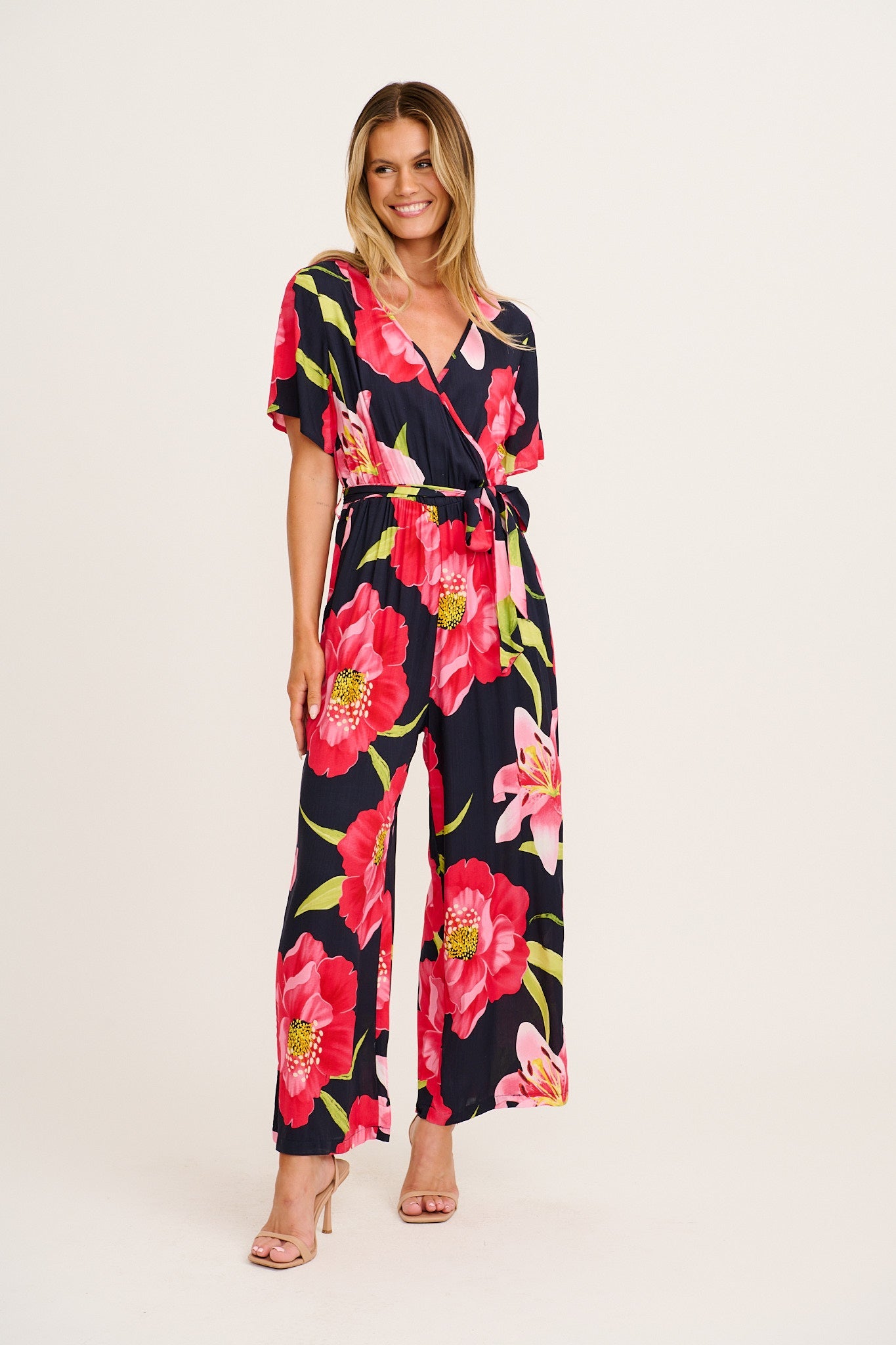 Calliope Jumpsuit in Navy with Pink Floral