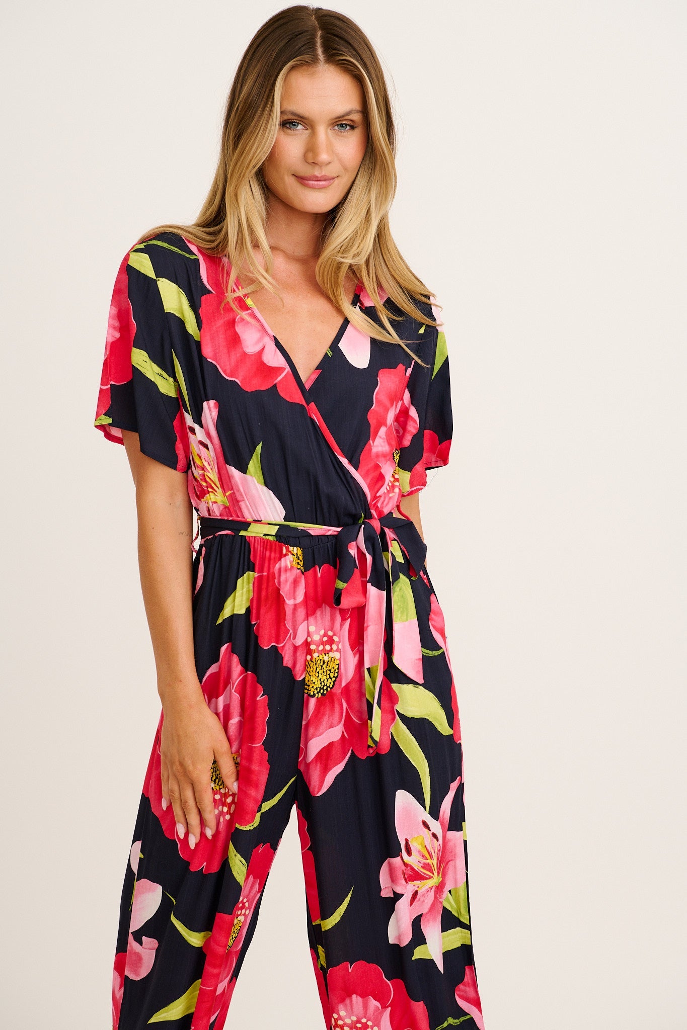 Calliope Jumpsuit in Navy with Pink Floral