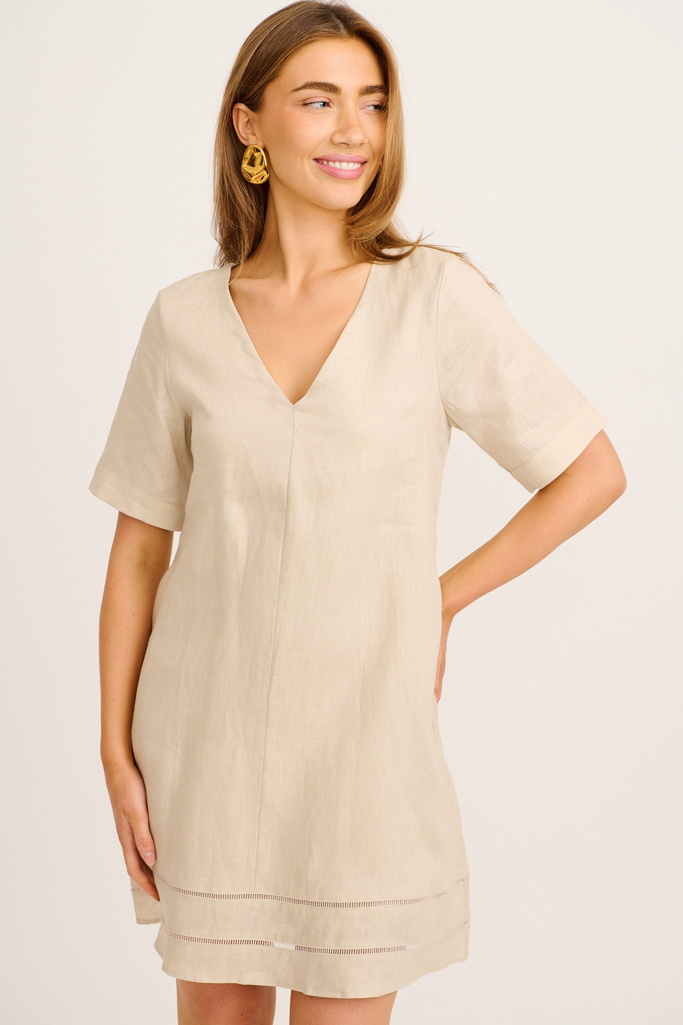 Elspeth Dress in Beige Linen