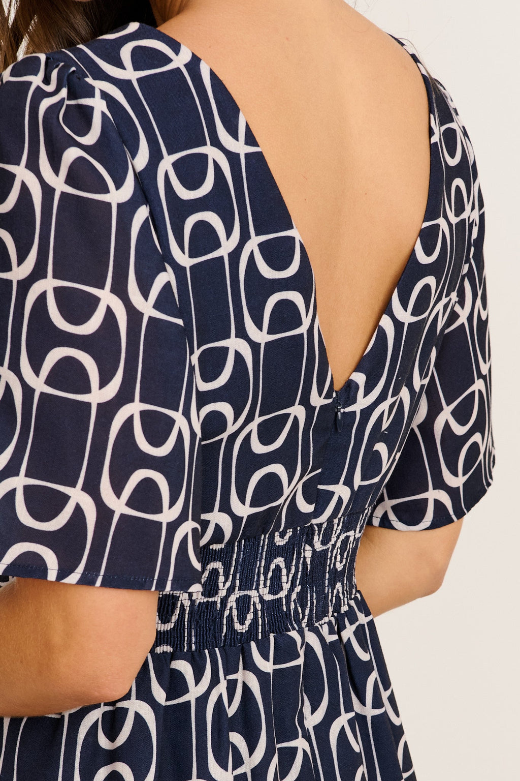Styled for Success Midi Dress in Navy Geometric Print Linen Blend