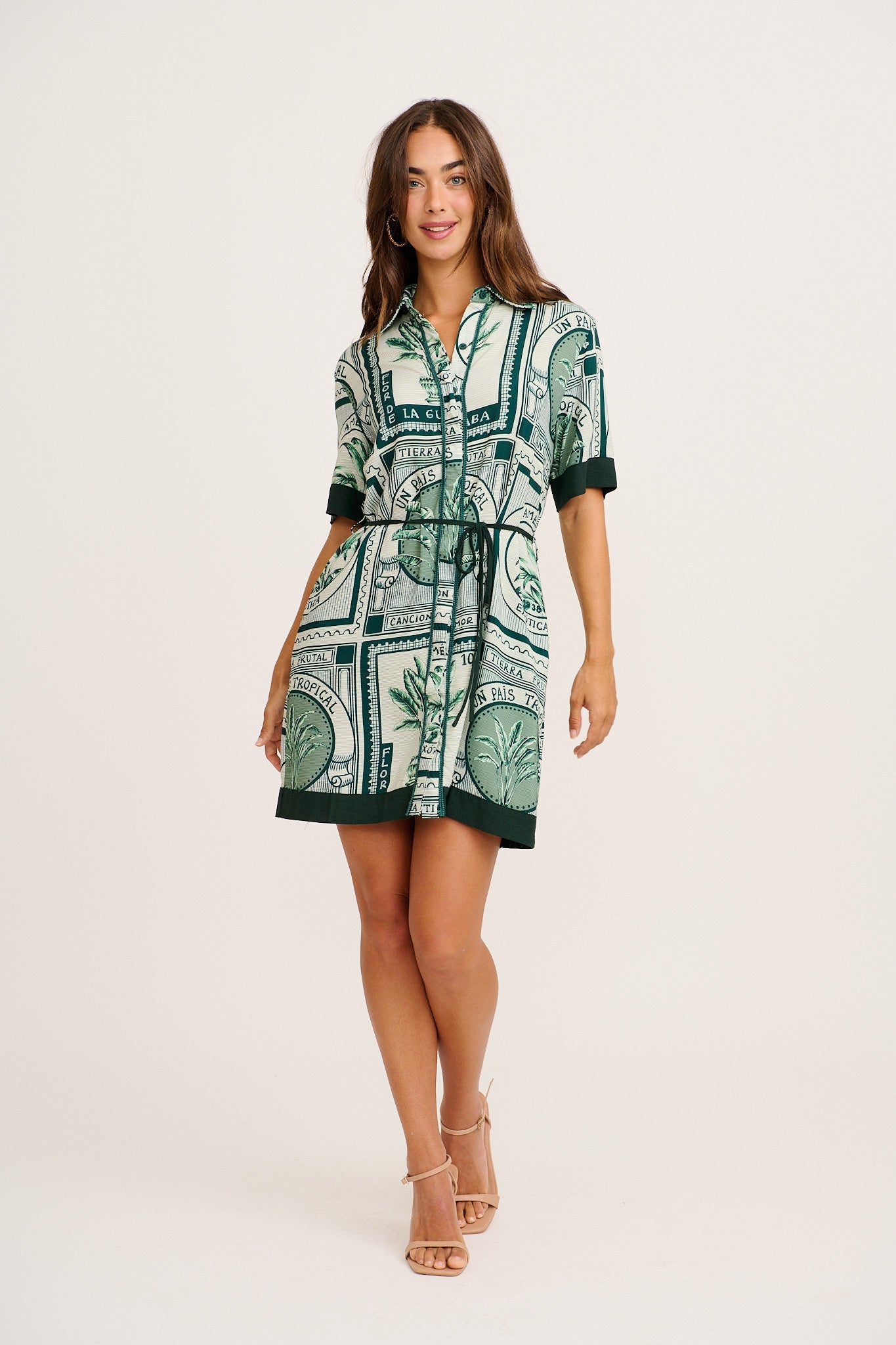 Underestimated Shirt Dress in Green Tiles Print