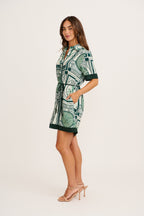 Underestimated Shirt Dress in Green Tiles Print