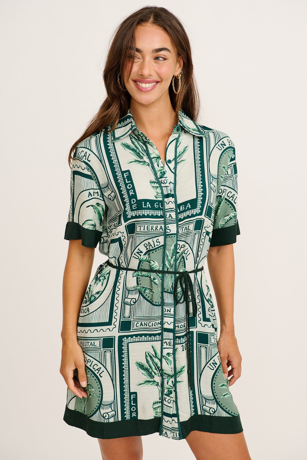 Underestimated Shirt Dress in Green Tiles Print