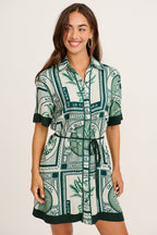 Underestimated Shirt Dress in Green Tiles Print
