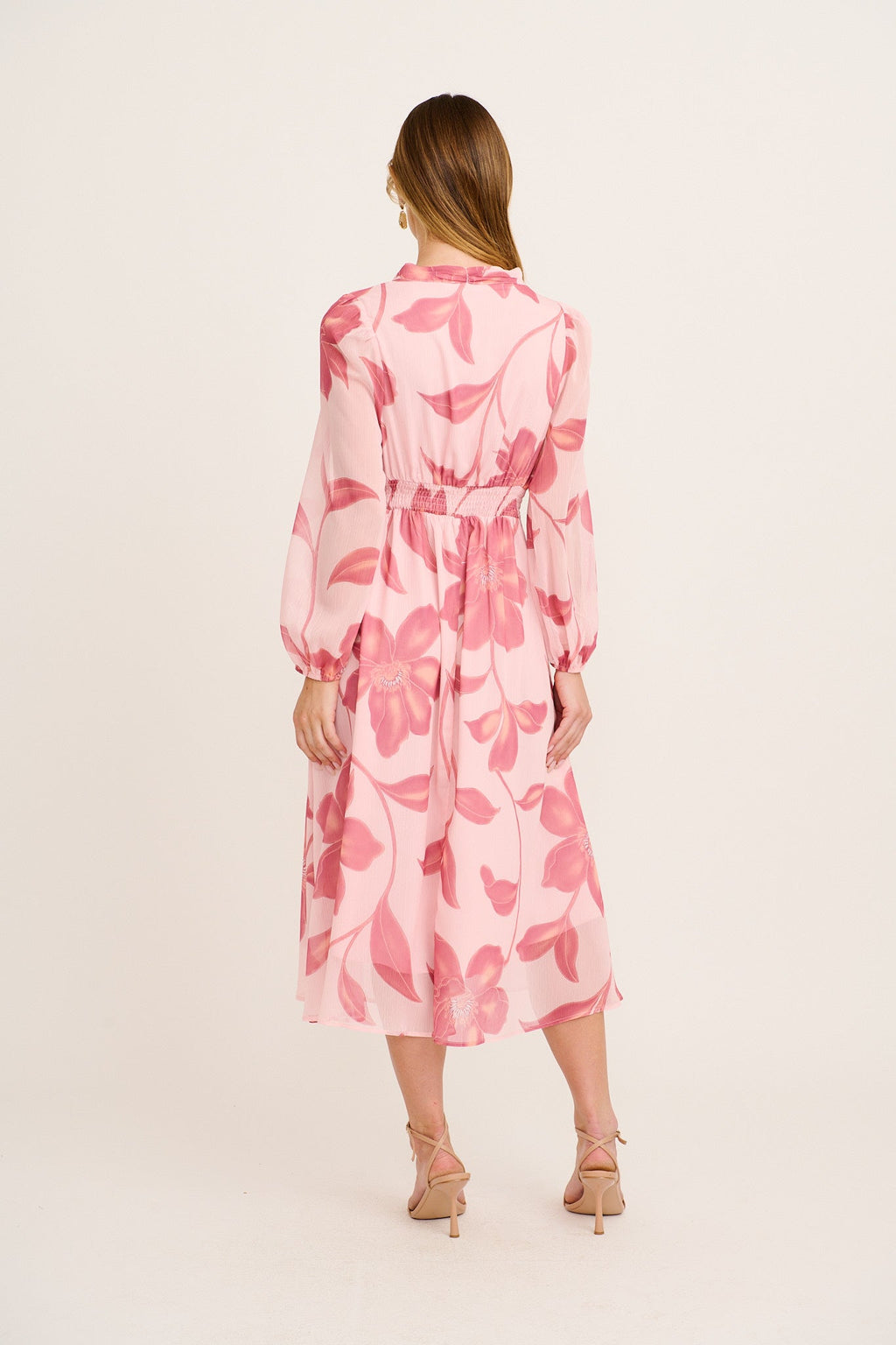 Lustre Midi Dress In Pink Floral Chiffon