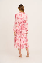 Lustre Midi Dress In Pink Floral Chiffon