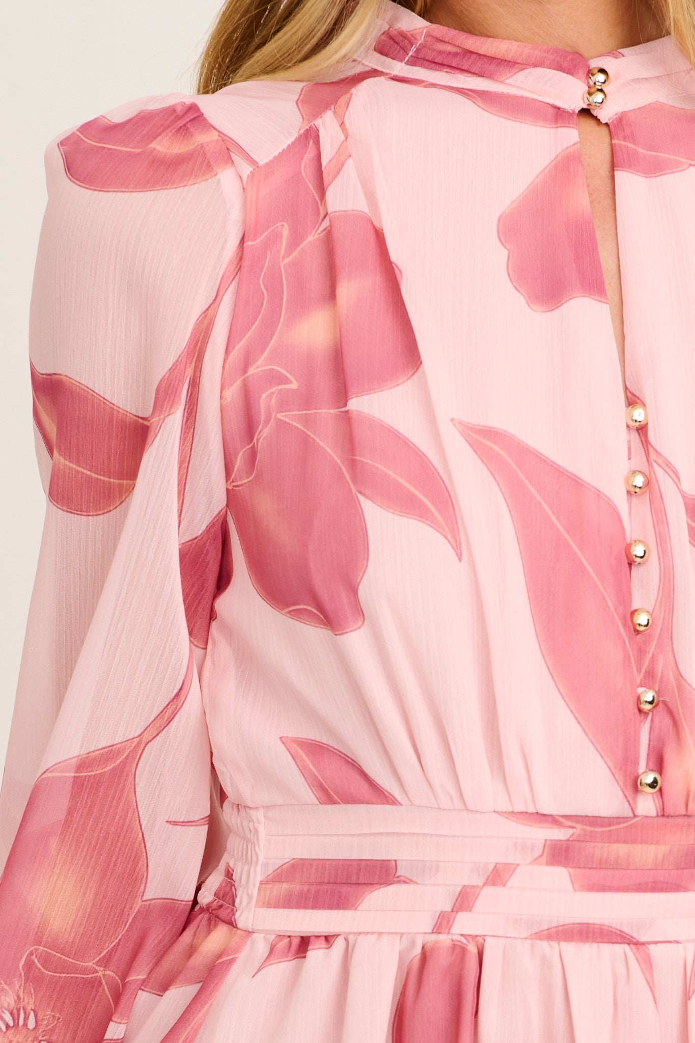 Lustre Midi Dress In Pink Floral Chiffon