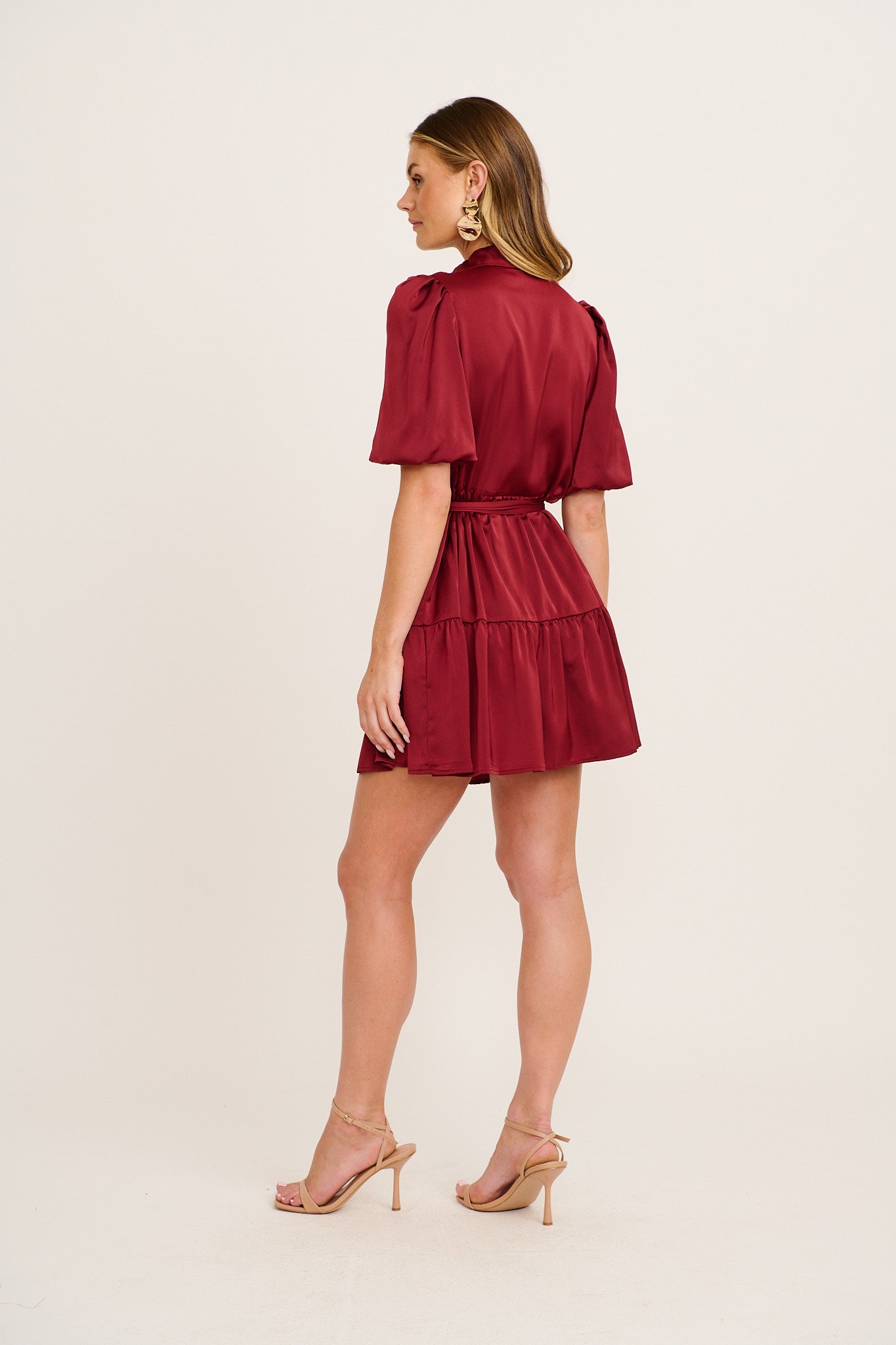 Evening Shine Shirt Dress in Wine Satin