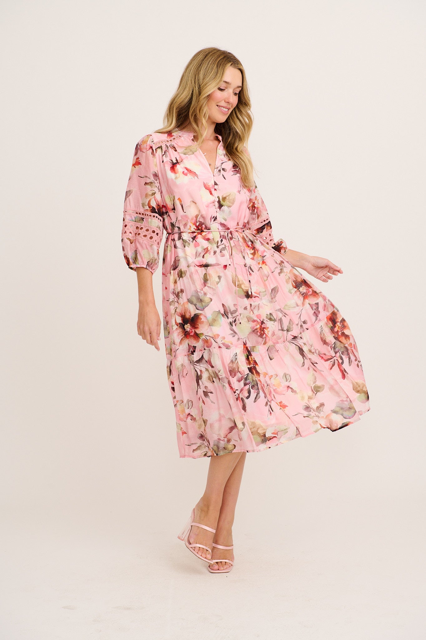 Milen Midi Dress in Pink with Multi Floral