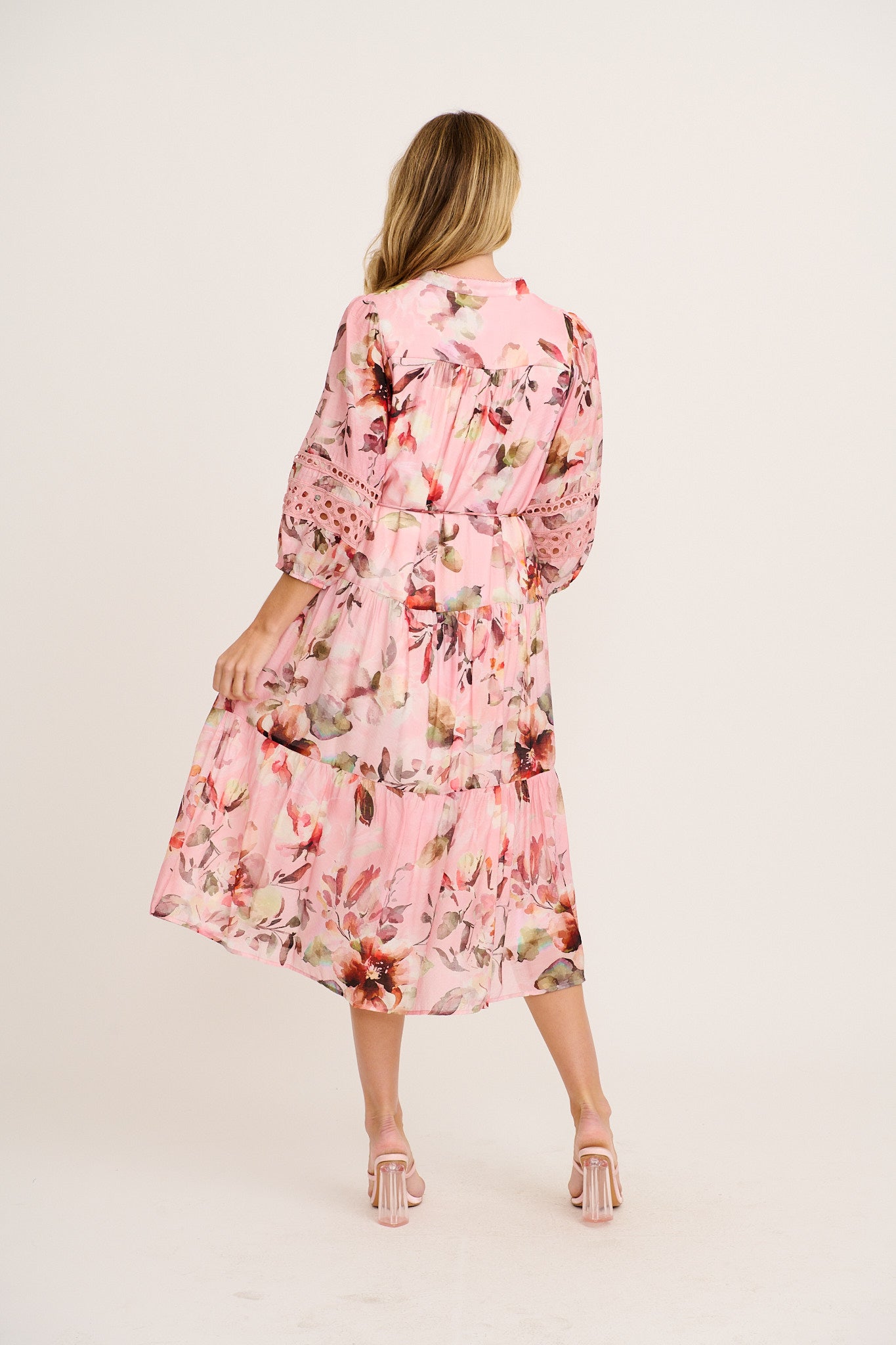Milen Midi Dress in Pink with Multi Floral