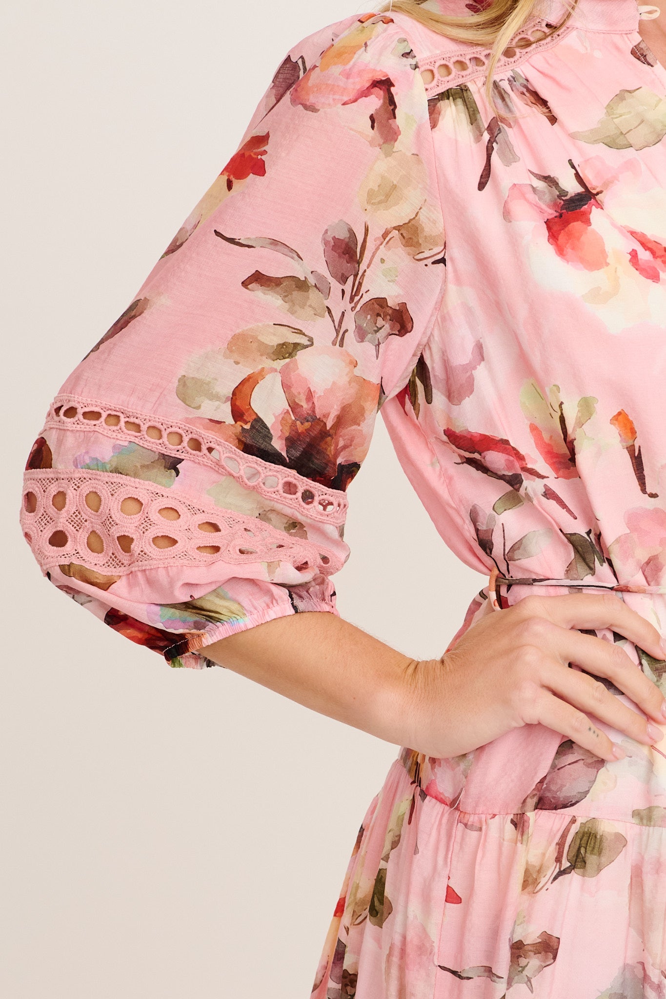 Milen Midi Dress in Pink with Multi Floral