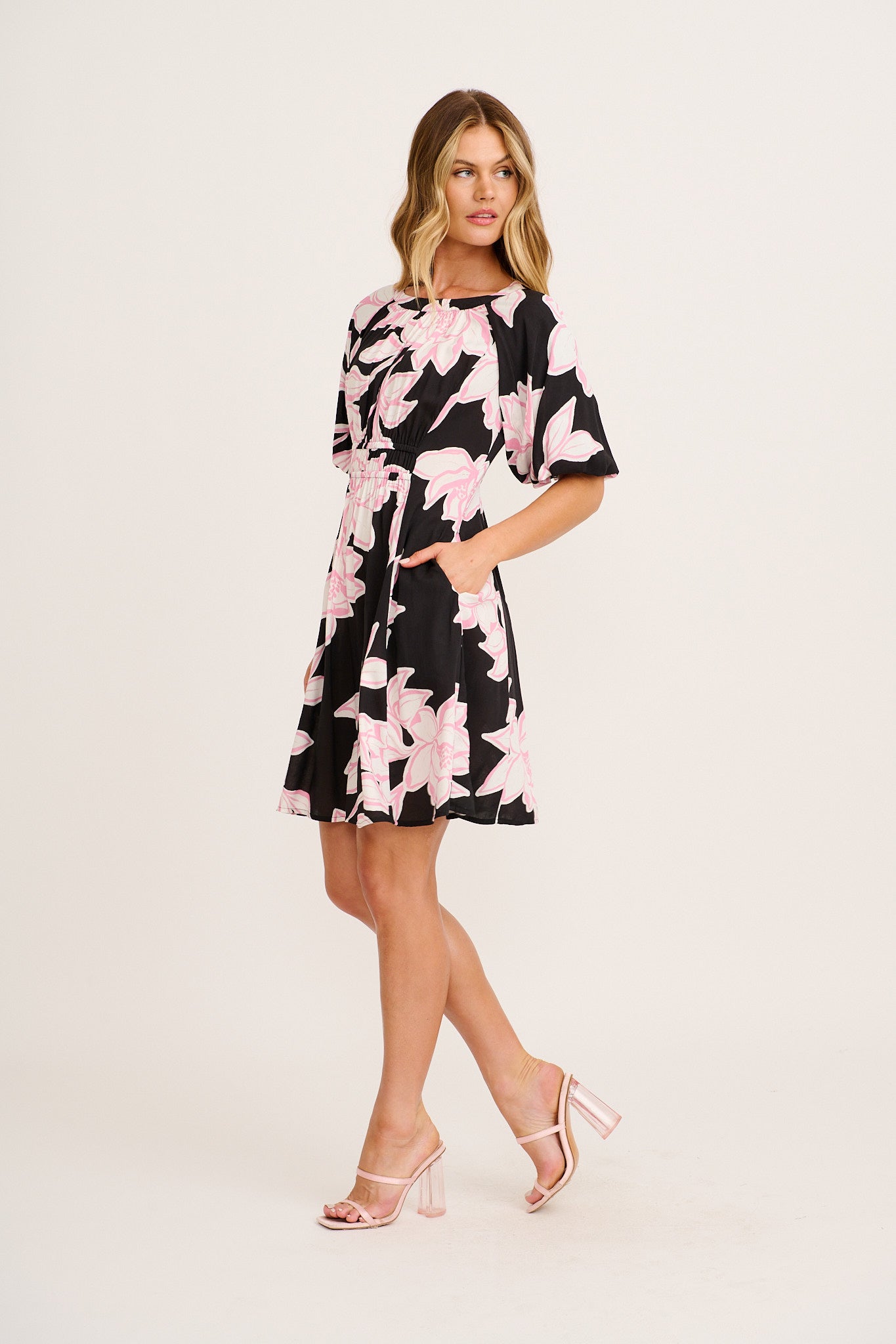 Darling Daze Dress in Black with Pink Floral