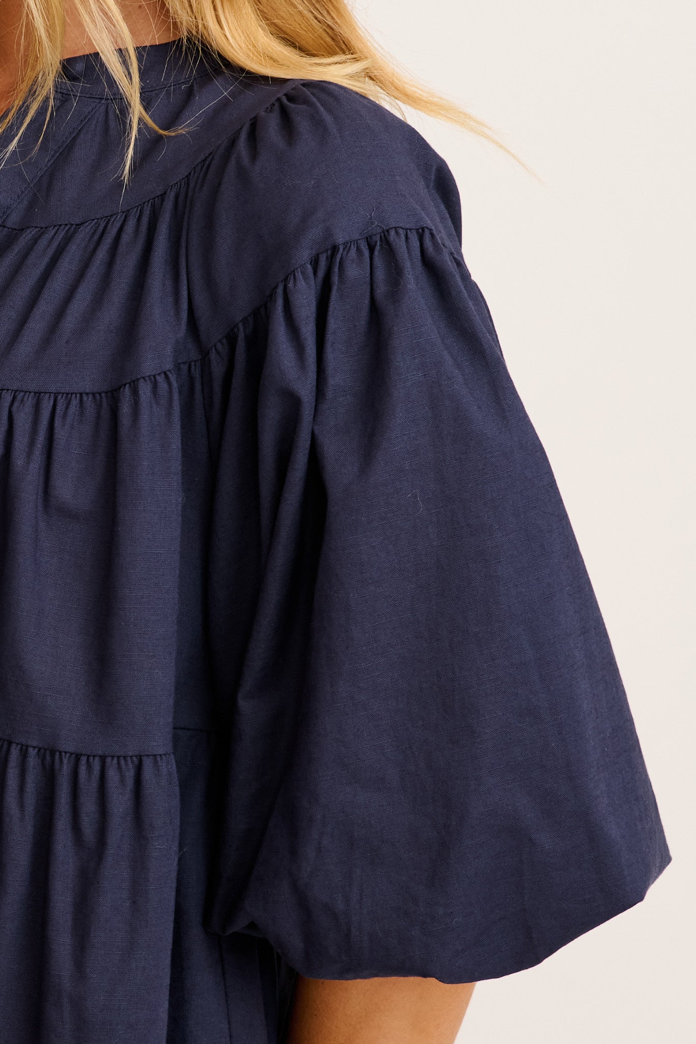 Floating Free Smock Dress in Navy Cotton Linen