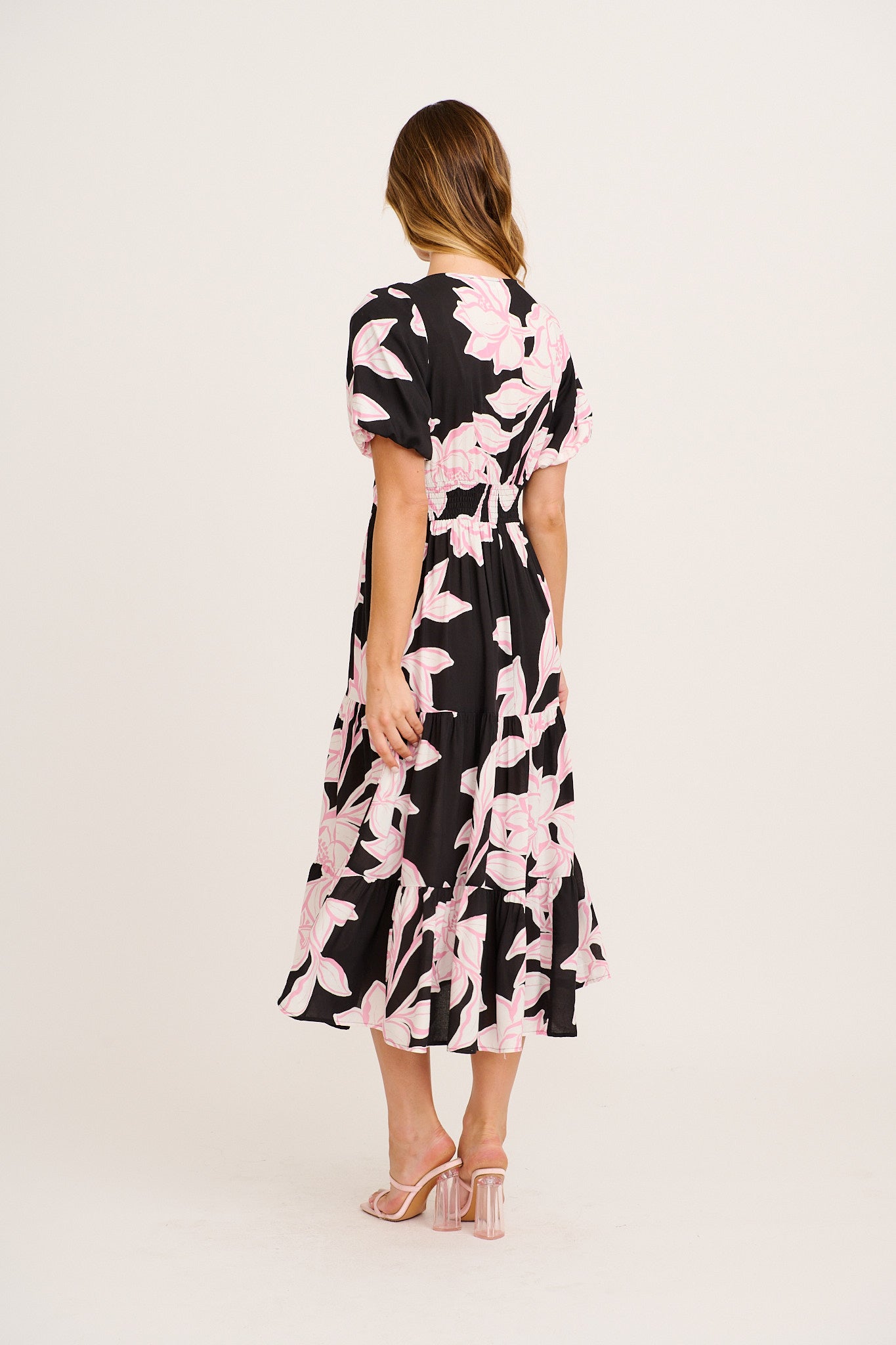 Dare to Dream Maxi Dress in Black with Pink Floral