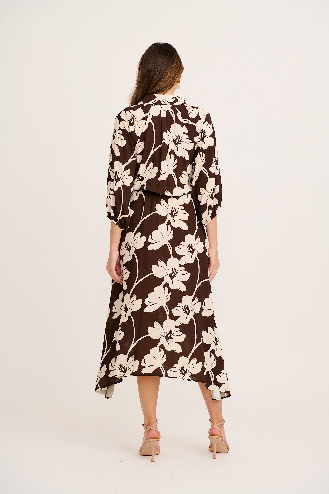 Neroli Midi Shirt Dress In Chocolate and Cream Floral