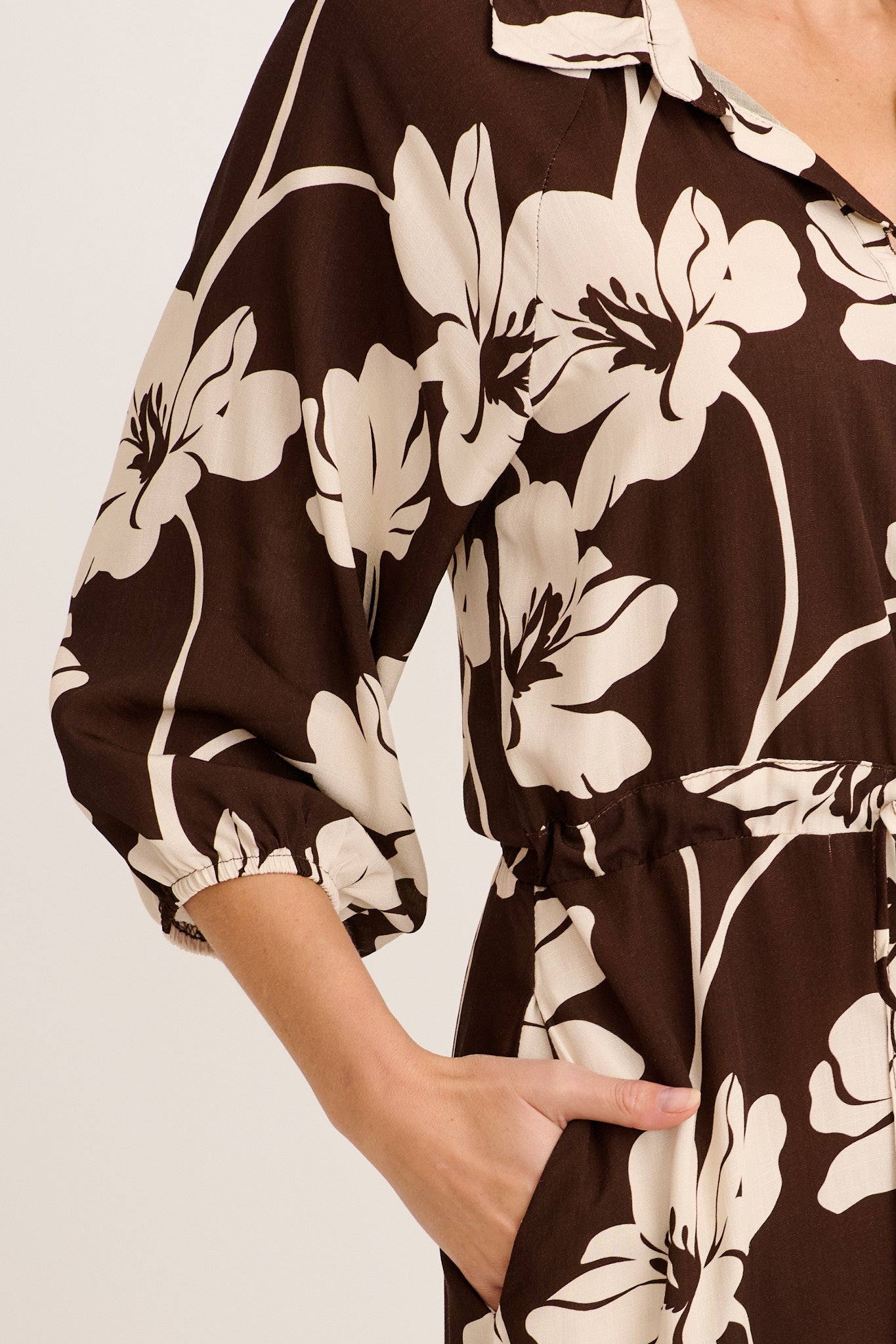 Neroli Midi Shirt Dress In Chocolate and Cream Floral