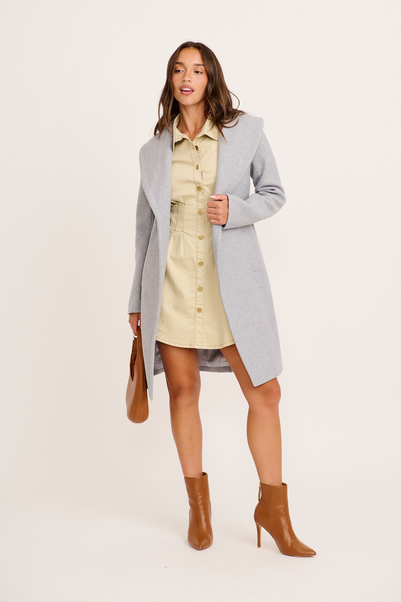 Reckless Shirt Dress in Beige Denim