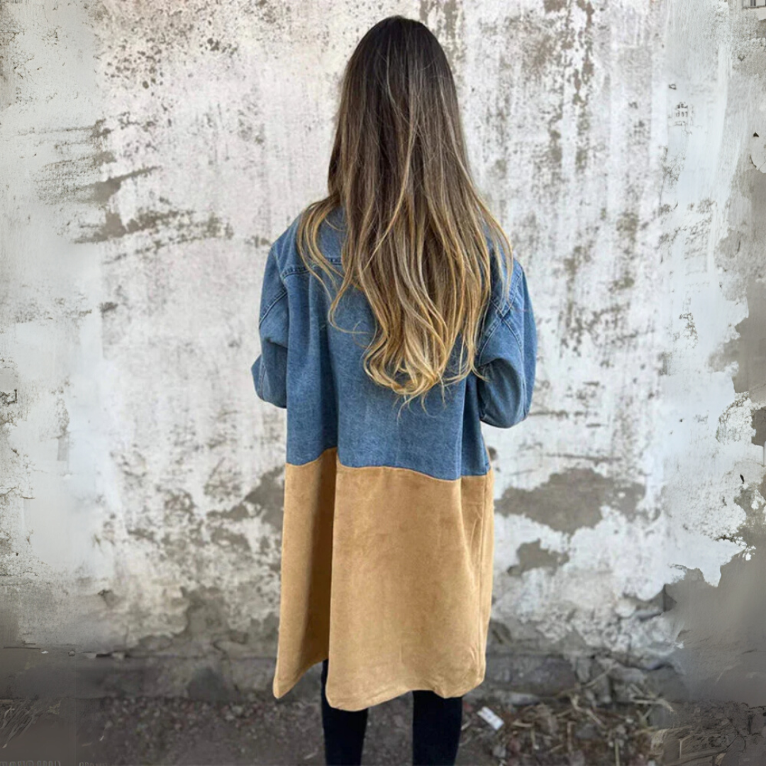 Camden Two-Tone Trench – Denim & Suede Blend