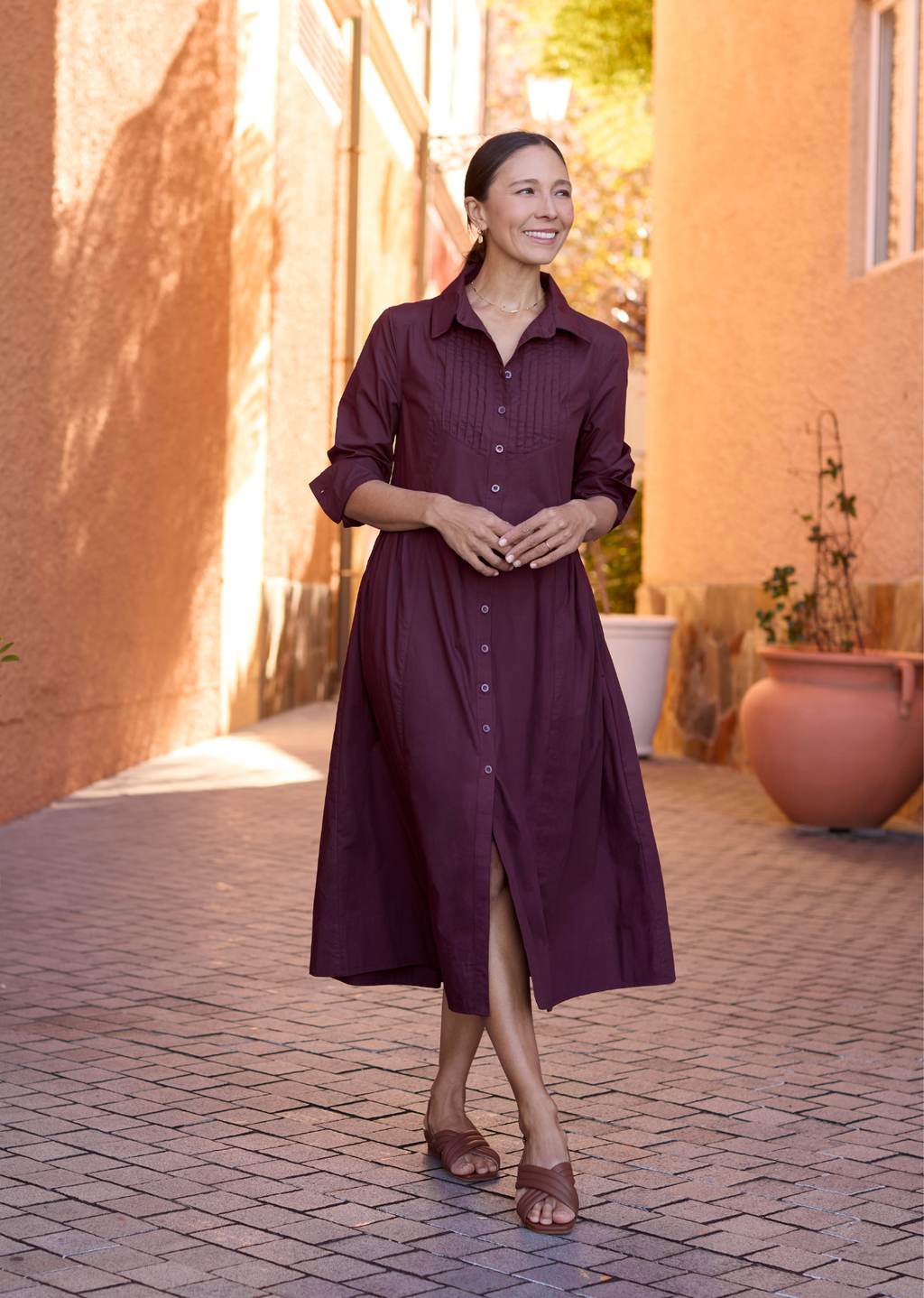 LAURA SHIRTDRESS - WINE RED