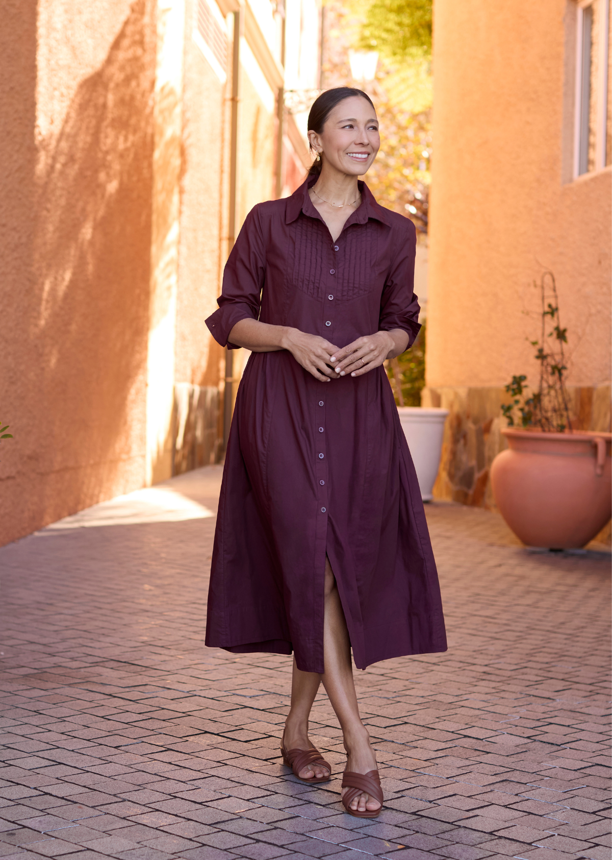 LAURA SHIRTDRESS - WINE RED