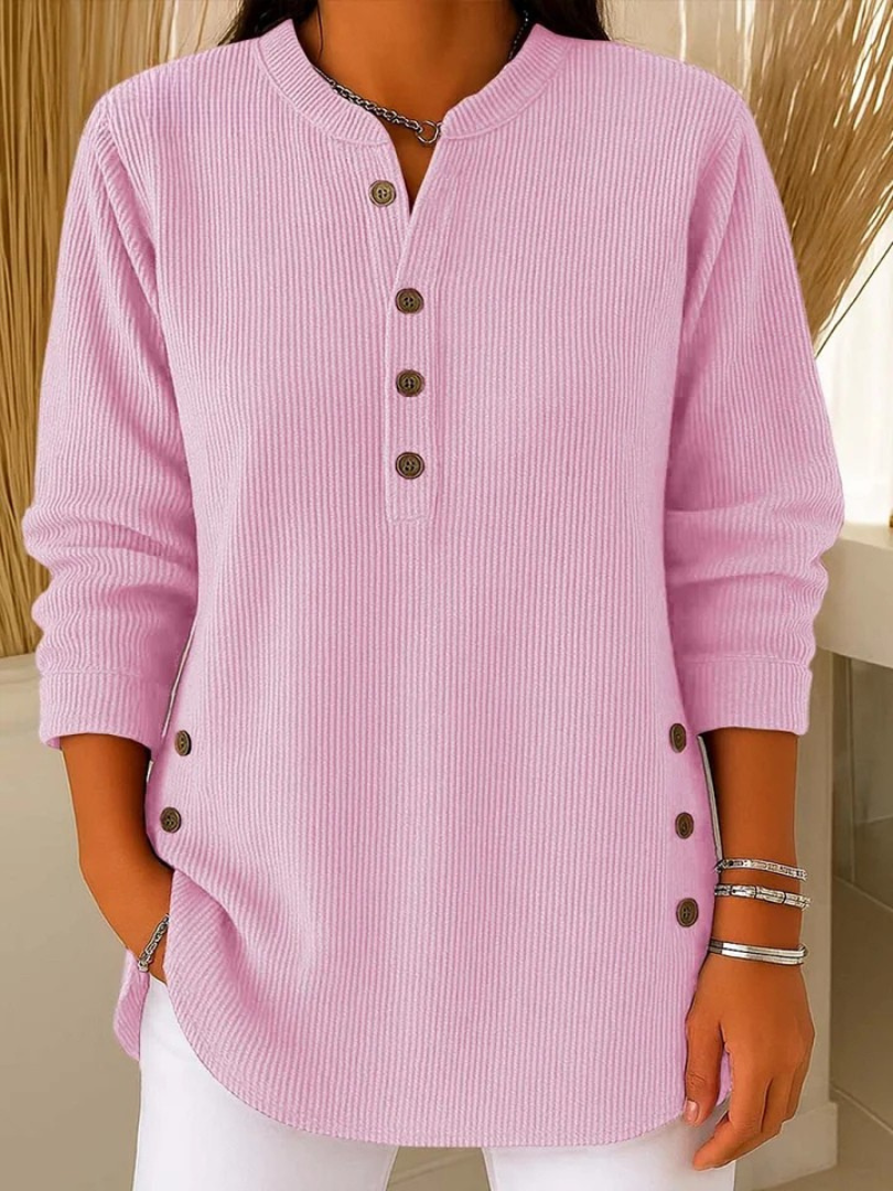 Nadia - Casual Ribbed Long Sleeve Henley Top