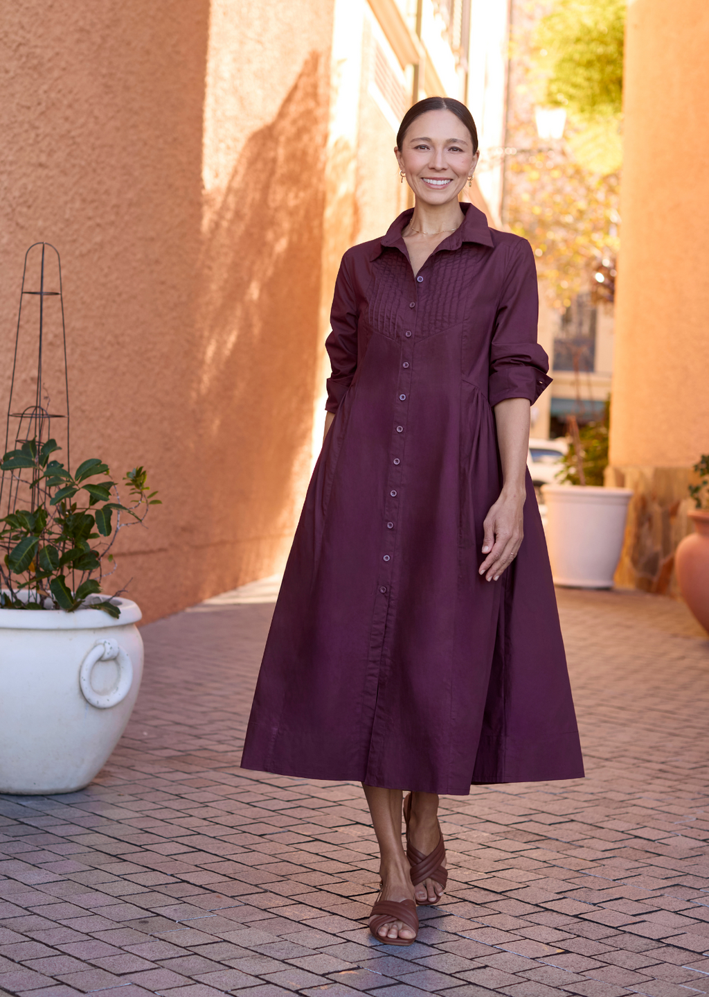 LAURA SHIRTDRESS - WINE RED