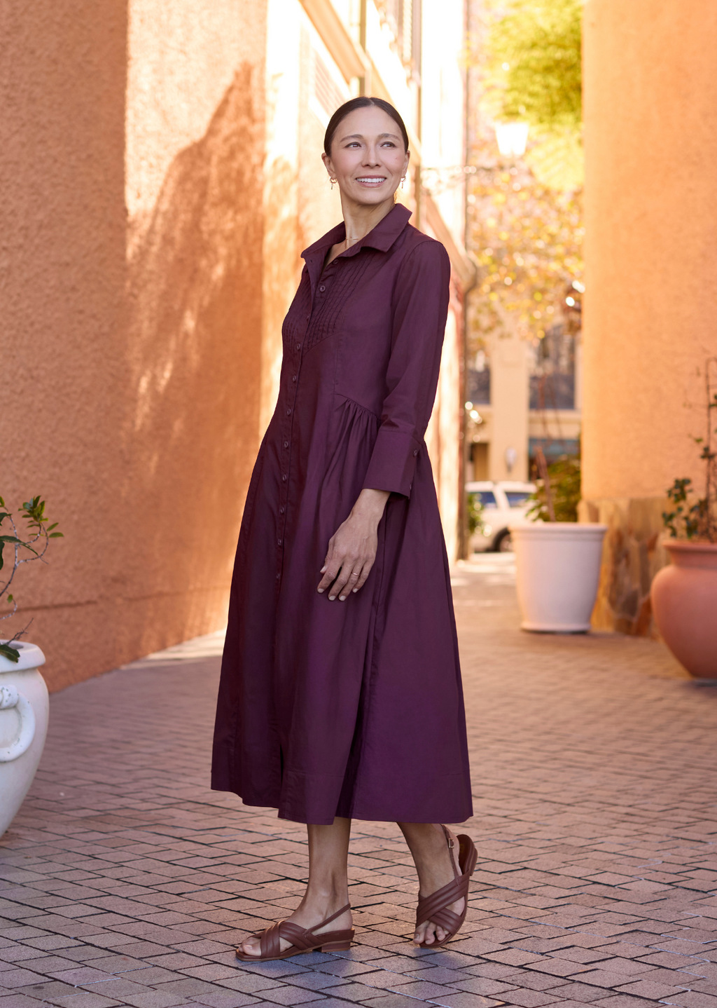 LAURA SHIRTDRESS - WINE RED