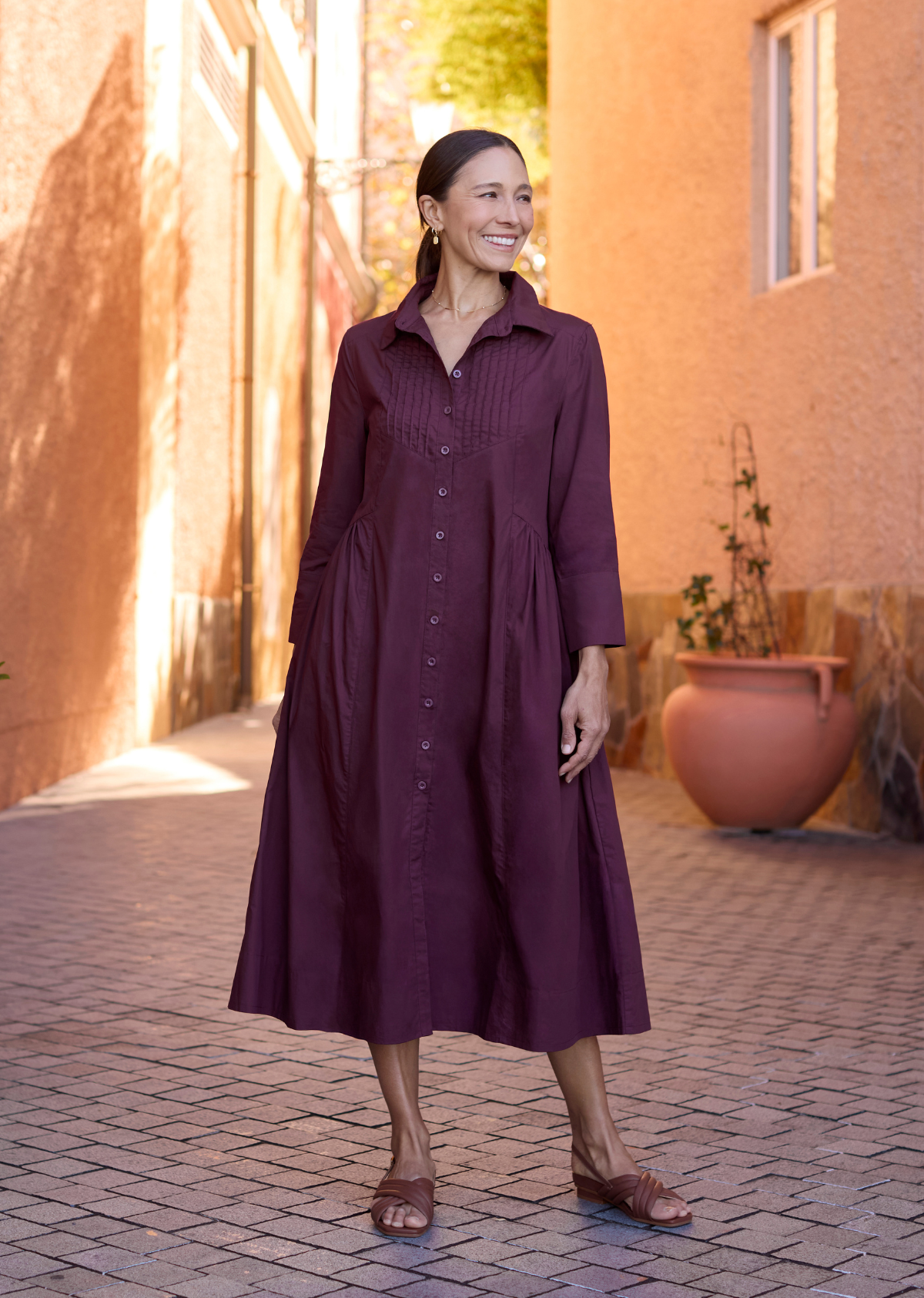 LAURA SHIRTDRESS - WINE RED