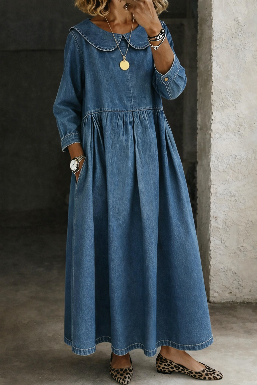 Sarah Collar Denim Dress