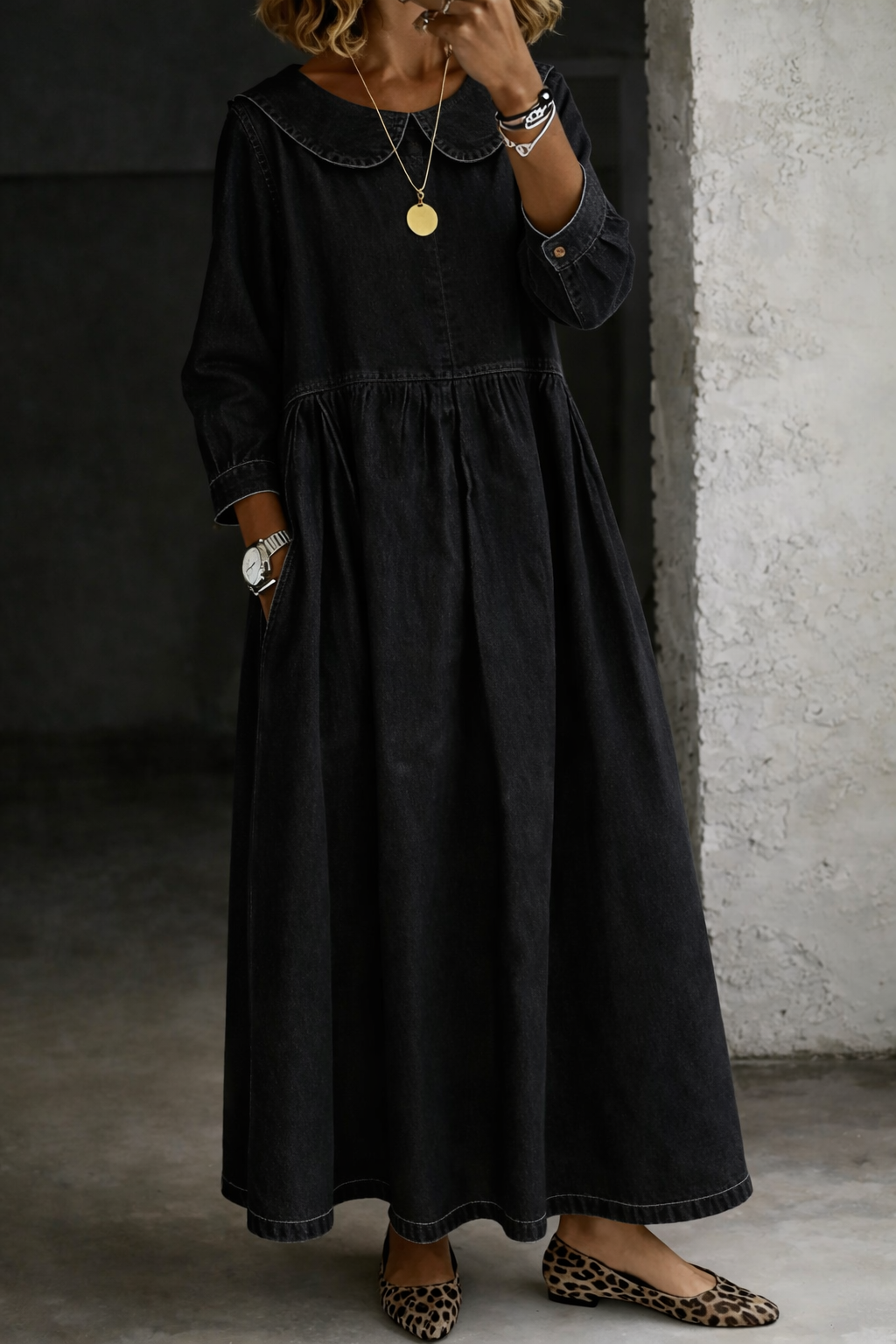 Sarah Collar Denim Dress