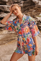 Fruit Crush Playsuit in Multi Fruit Patchwork Linen Blend