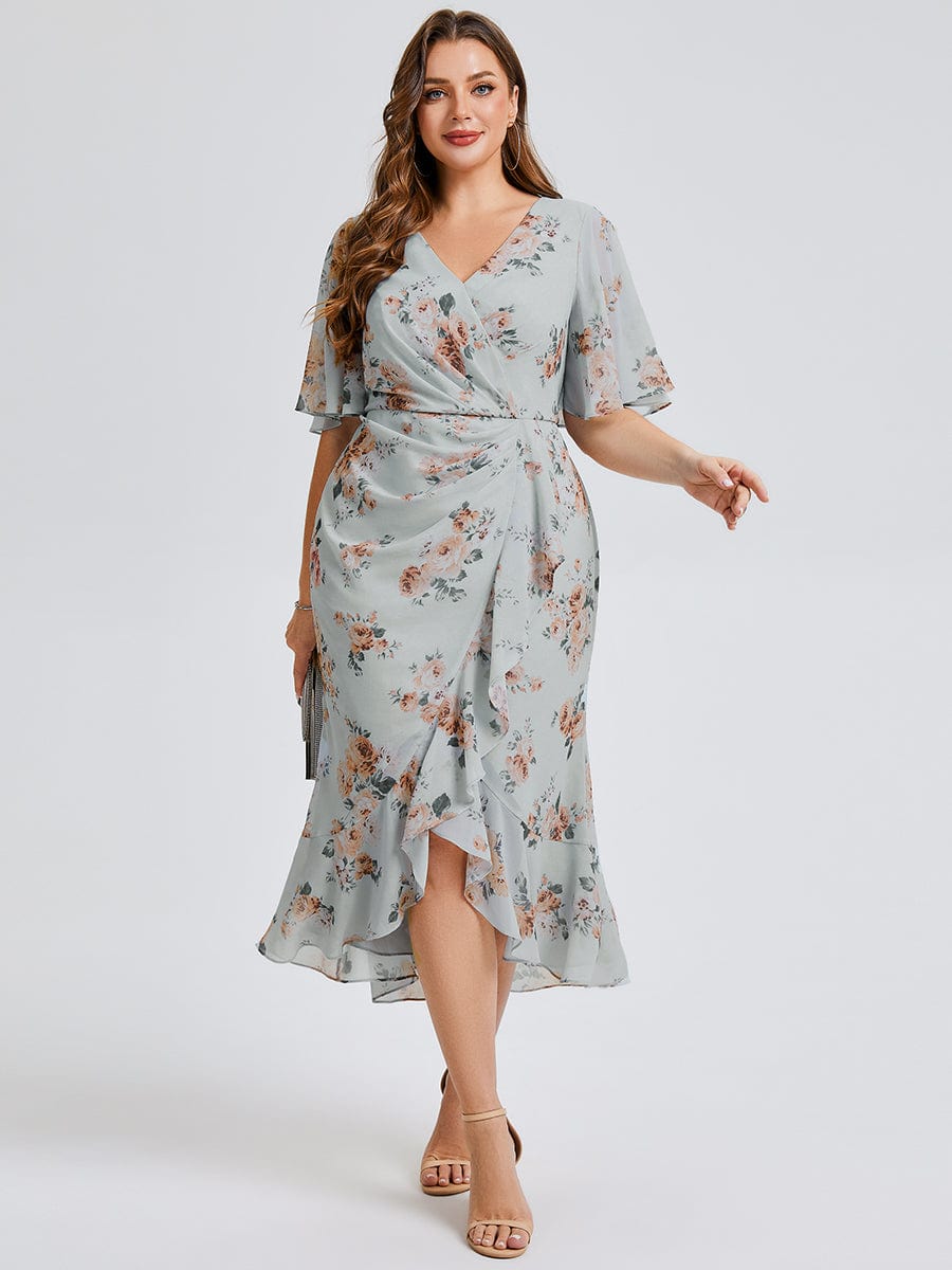 pretty FLORENCIA|Plus Size Midi Printed Mermaid Chiffon Dress