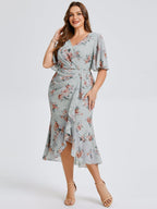 pretty FLORENCIA|Plus Size Midi Printed Mermaid Chiffon Dress