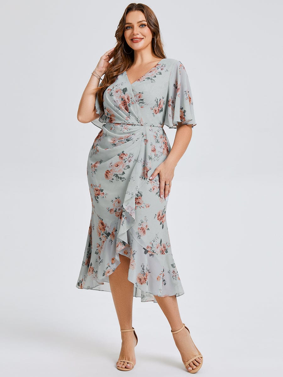 pretty FLORENCIA|Plus Size Midi Printed Mermaid Chiffon Dress
