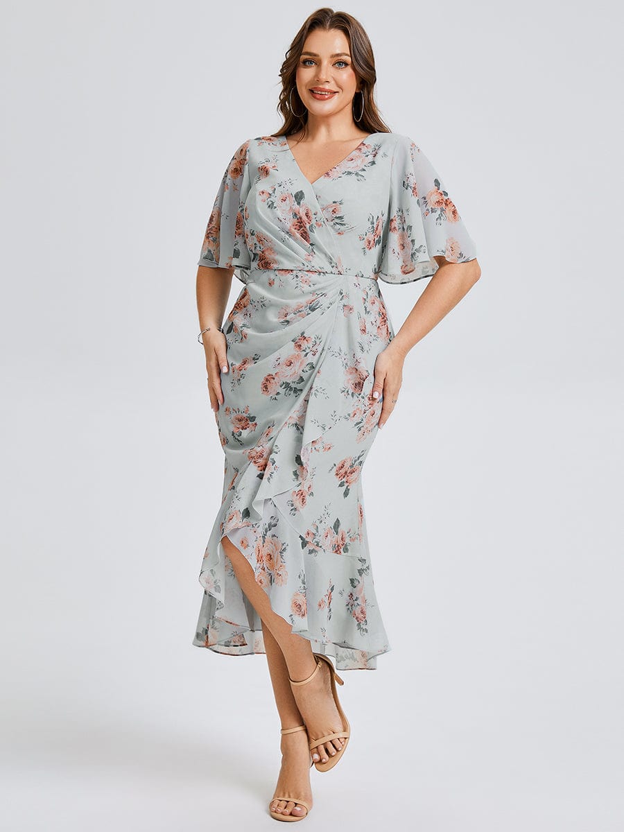 pretty FLORENCIA|Plus Size Midi Printed Mermaid Chiffon Dress