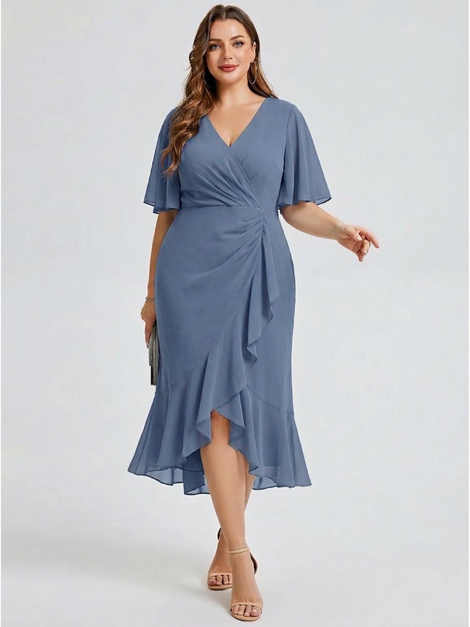 pretty FLORENCIA|Plus Size Midi Printed Mermaid Chiffon Dress
